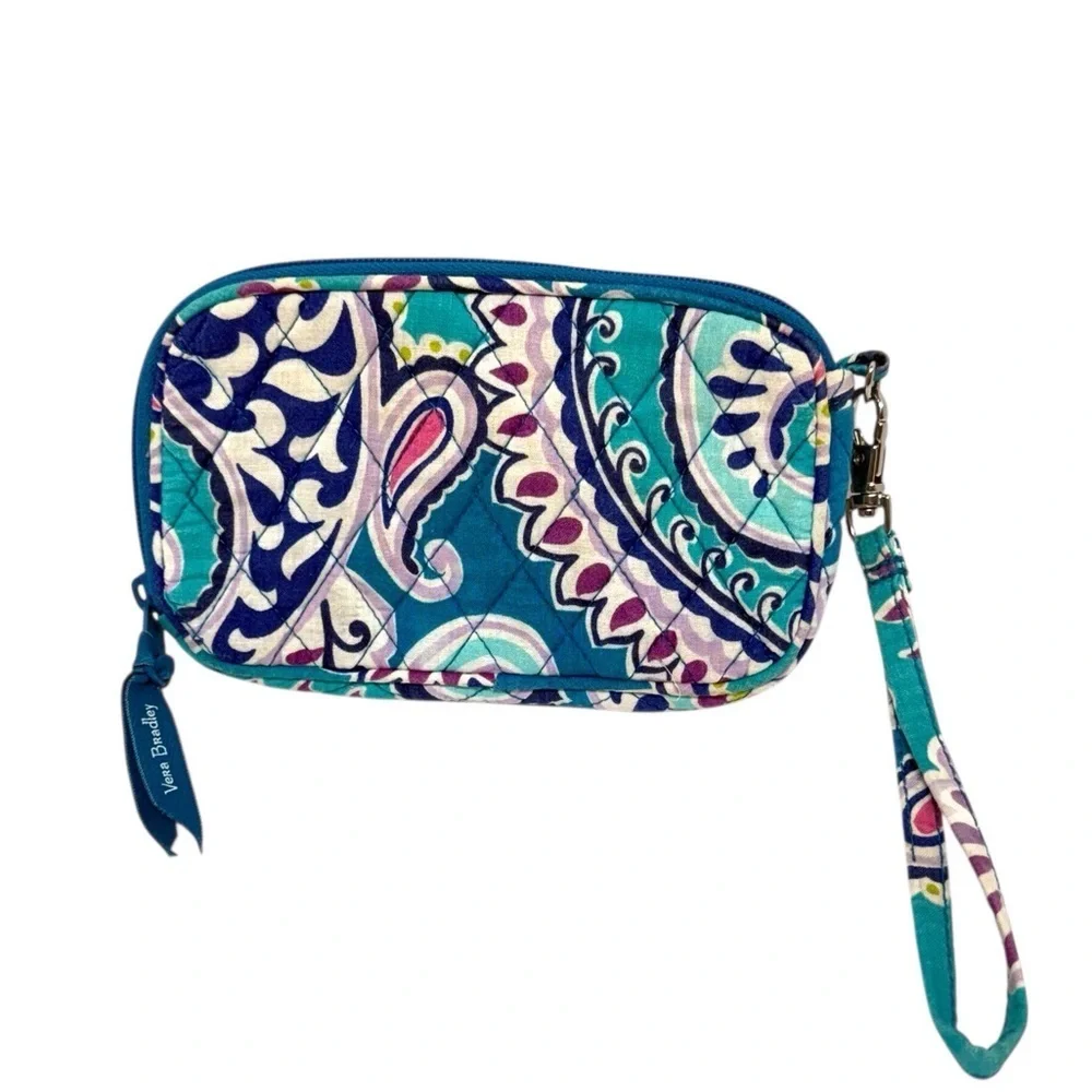 Vera Bradley Teal and Pink Paisley Wristlet with Interior Slip Pocket GUC